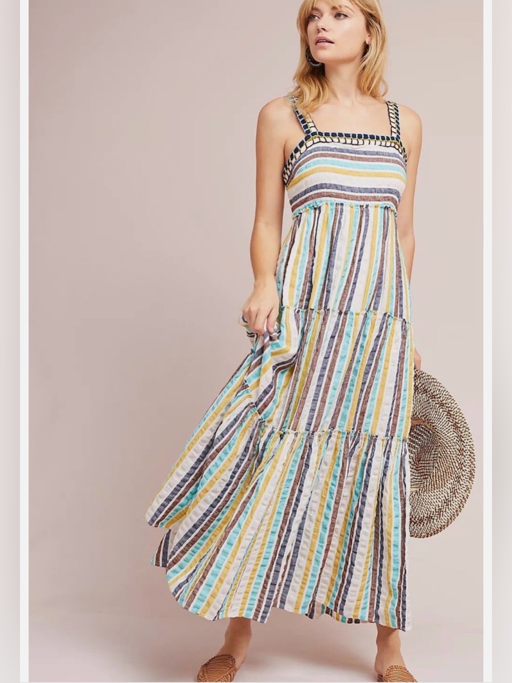 Anthropologie Tianna Tiered Maxi
Dress Multi-Colored Embroidered Size 4
